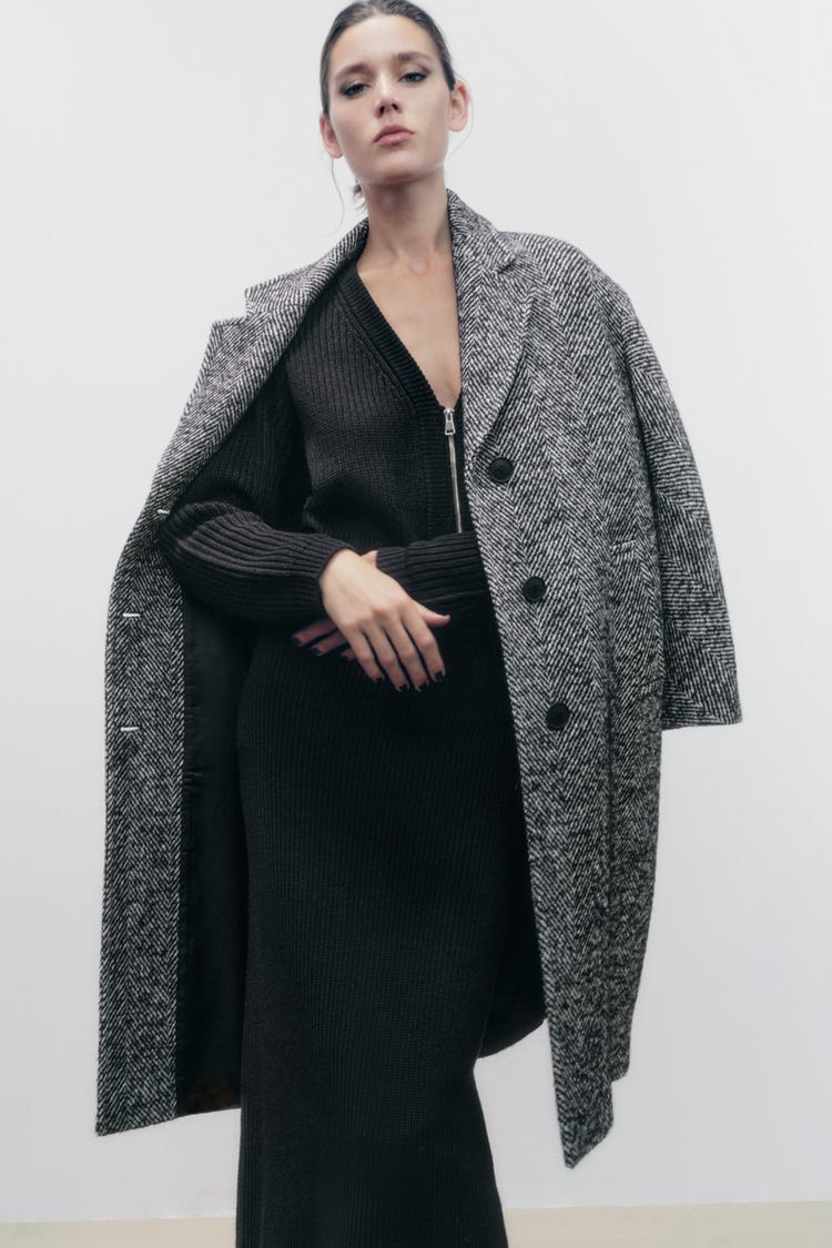 HERRINGBONE COAT Black White ZARA United Kingdom